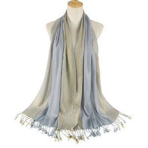 2/$30 Blue Fringed Scarf Tassel Large Wrap Neck Head Scarf Hair Shoulders Shawl